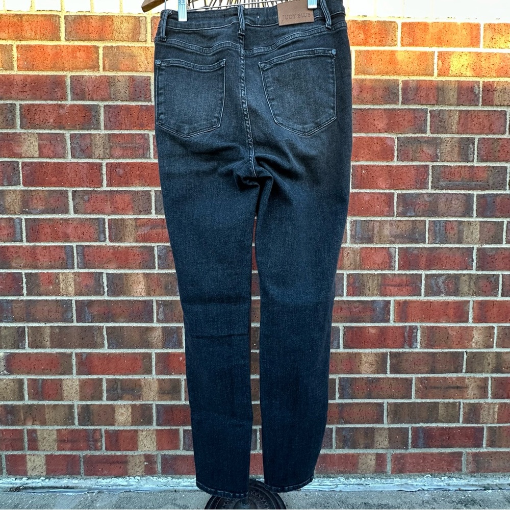 Judy Blue Skinny Fit Fade Black Denim Jean Hi-Waist Hem Stretch Streetwear 7/28 - Picture 10 of 15